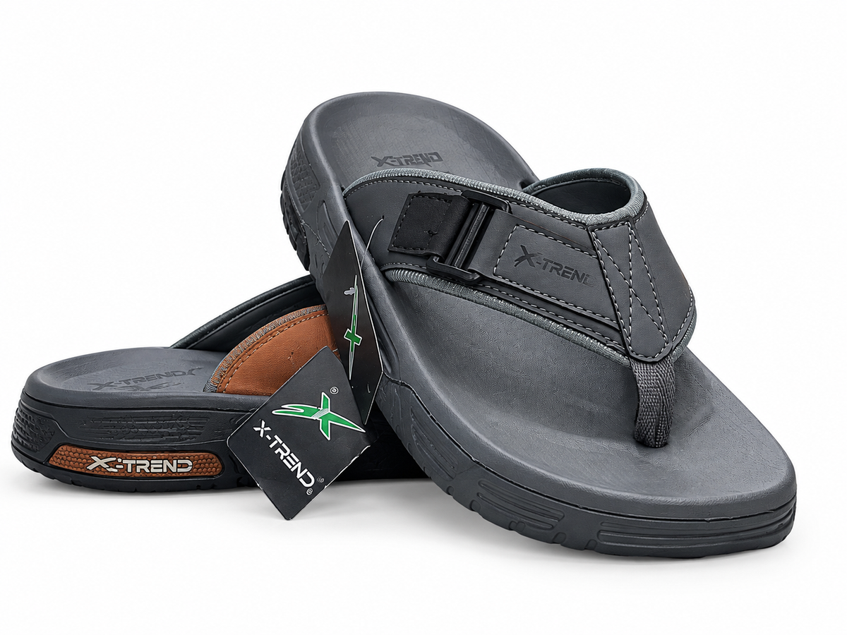 X-Trend Men’s Comfort Toe Post Slippers – Brown & Grey Casual Flip Flops